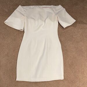 KEEPSAKE the Label Off-Shoulder Cream Mini Dress